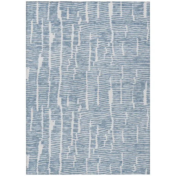 5' X 8' Blue And Ivory Abstract Washable Indoor Outdoor Area Rug