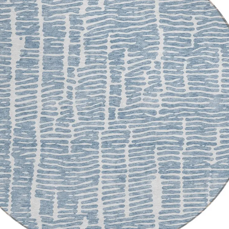 8' Blue And Ivory Round Abstract Washable Indoor Outdoor Area Rug
