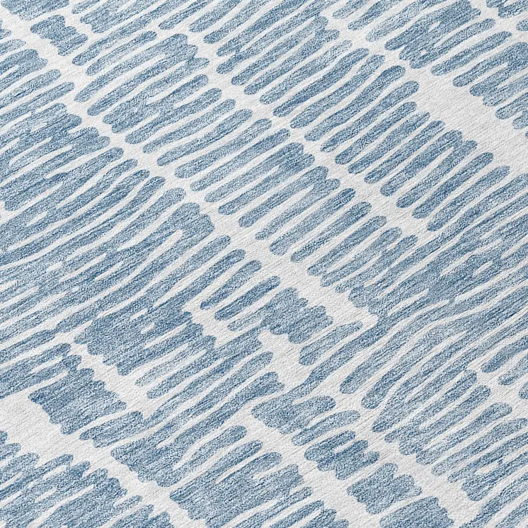 8' Blue And Ivory Round Abstract Washable Indoor Outdoor Area Rug