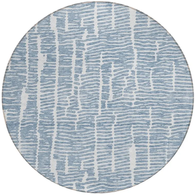 8' Blue And Ivory Round Abstract Washable Indoor Outdoor Area Rug