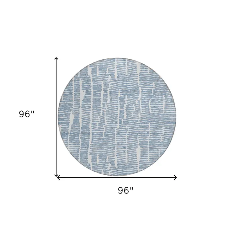 8' Blue And Ivory Round Abstract Washable Indoor Outdoor Area Rug