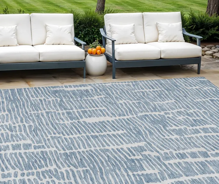 8' X 10' Blue And Ivory Abstract Washable Indoor Outdoor Area Rug