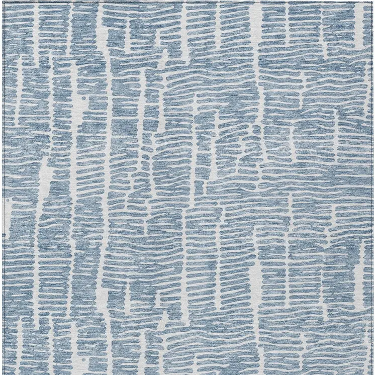 9' X 12' Blue And Ivory Abstract Washable Indoor Outdoor Area Rug