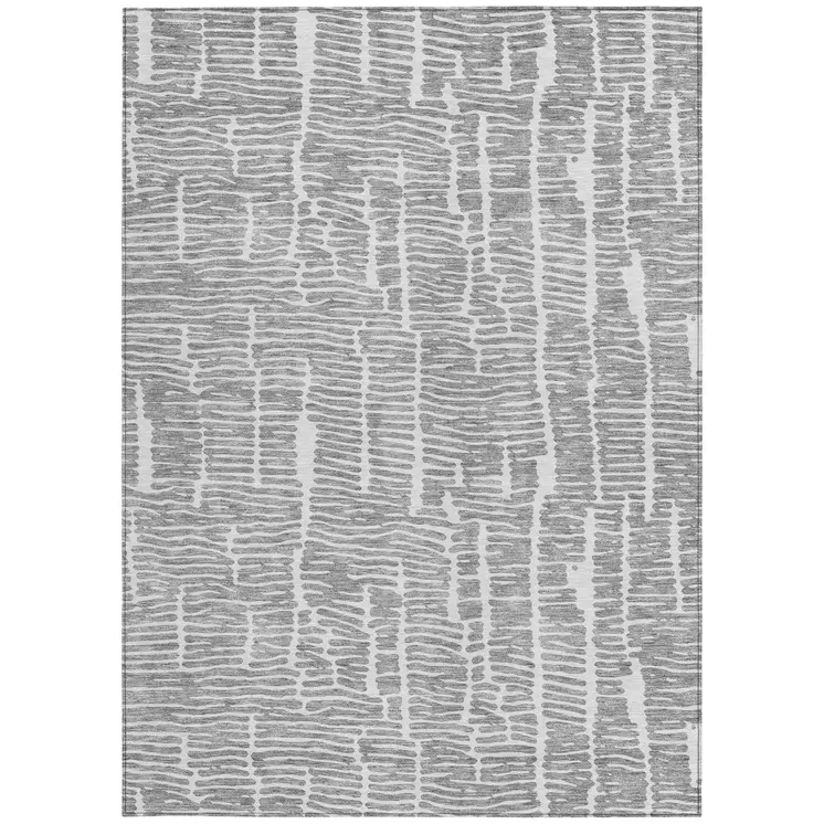 5' X 8' Gray And Ivory Abstract Washable Indoor Outdoor Area Rug