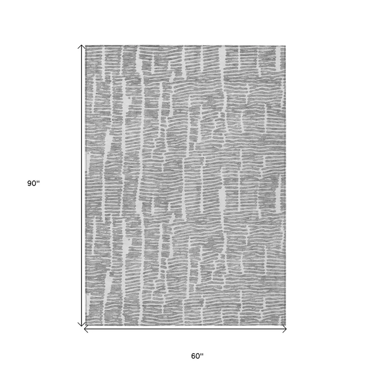 5' X 8' Gray And Ivory Abstract Washable Indoor Outdoor Area Rug