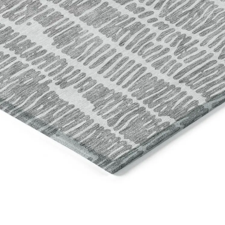 9' X 12' Gray And Ivory Abstract Washable Indoor Outdoor Area Rug