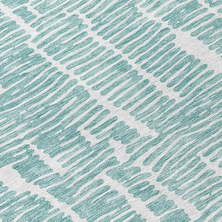8' Teal Blue And Ivory Round Abstract Washable Indoor Outdoor Area Rug