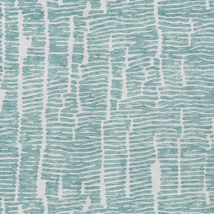 9' X 12' Teal Blue And Ivory Abstract Washable Indoor Outdoor Area Rug