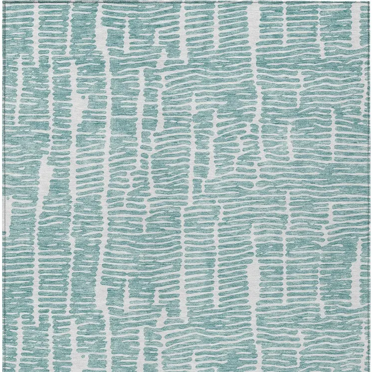 9' X 12' Teal Blue And Ivory Abstract Washable Indoor Outdoor Area Rug