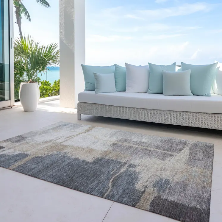3' X 5' Gray Charcoal And Beige Abstract Washable Indoor Outdoor Area Rug