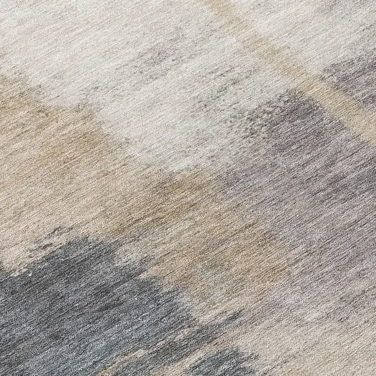 8' Gray Charcoal And Beige Round Abstract Washable Indoor Outdoor Area Rug