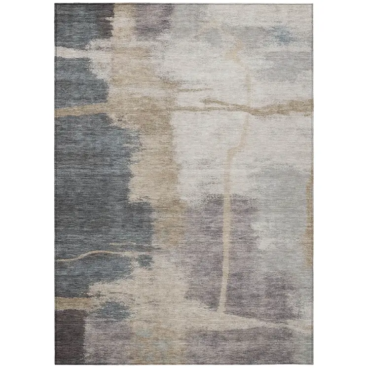 9' X 12' Gray Charcoal And Beige Abstract Washable Indoor Outdoor Area Rug