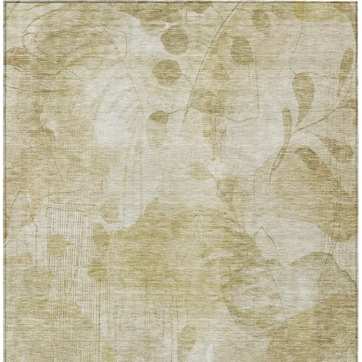 3' X 5' Beige Tan And Ivory Floral Washable Indoor Outdoor Area Rug