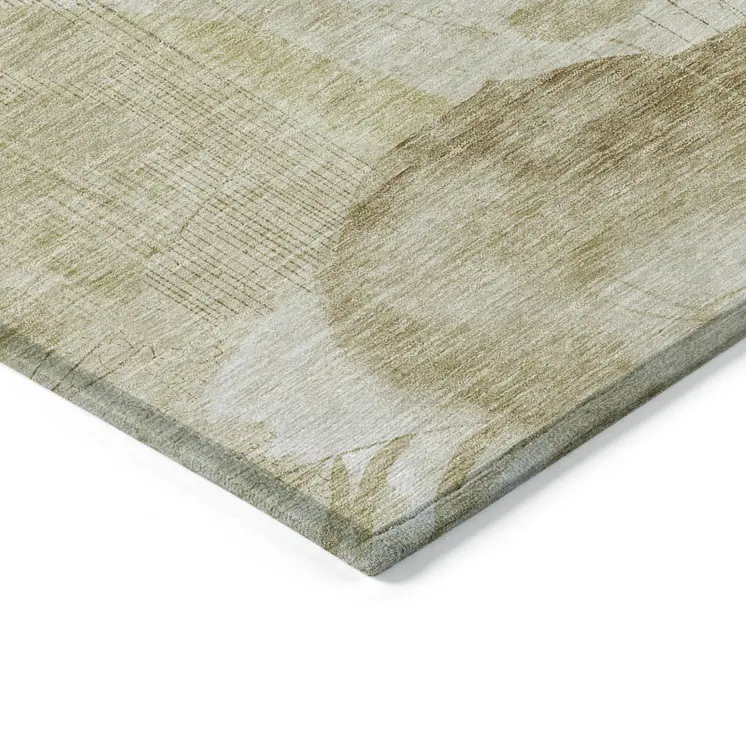 3' X 5' Beige Tan And Ivory Floral Washable Indoor Outdoor Area Rug