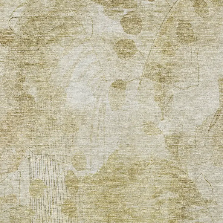 3' X 5' Beige Tan And Ivory Floral Washable Indoor Outdoor Area Rug