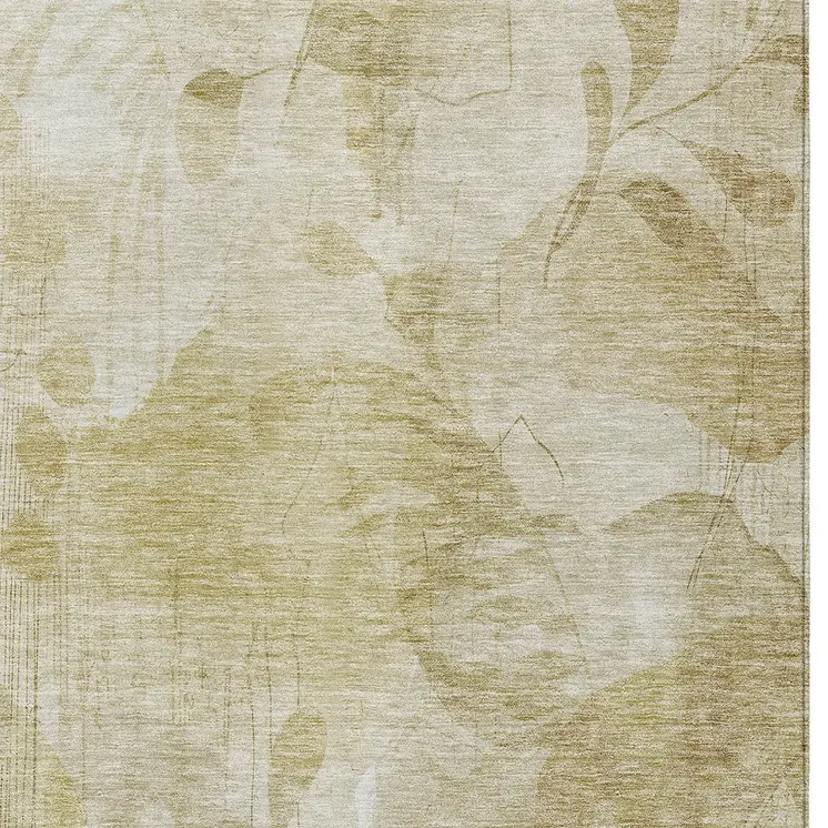 5' X 8' Beige Tan And Ivory Floral Washable Indoor Outdoor Area Rug