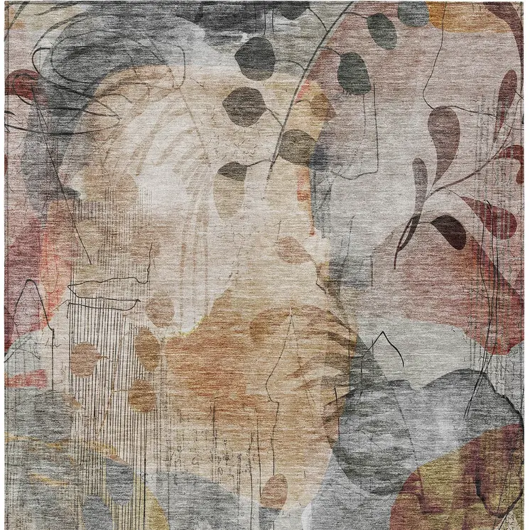 10' X 14' Terra Cotta Copper And Beige Floral Washable Indoor Outdoor Area Rug