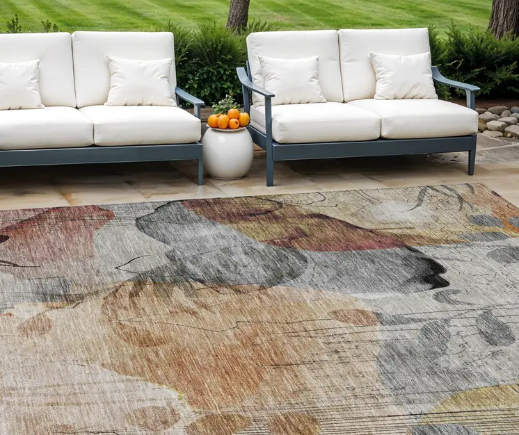 10' X 14' Terra Cotta Copper And Beige Floral Washable Indoor Outdoor Area Rug