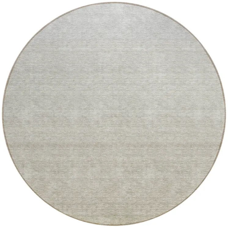 8' Beige Tan And Taupe Round Ombre Washable Indoor Outdoor Area Rug