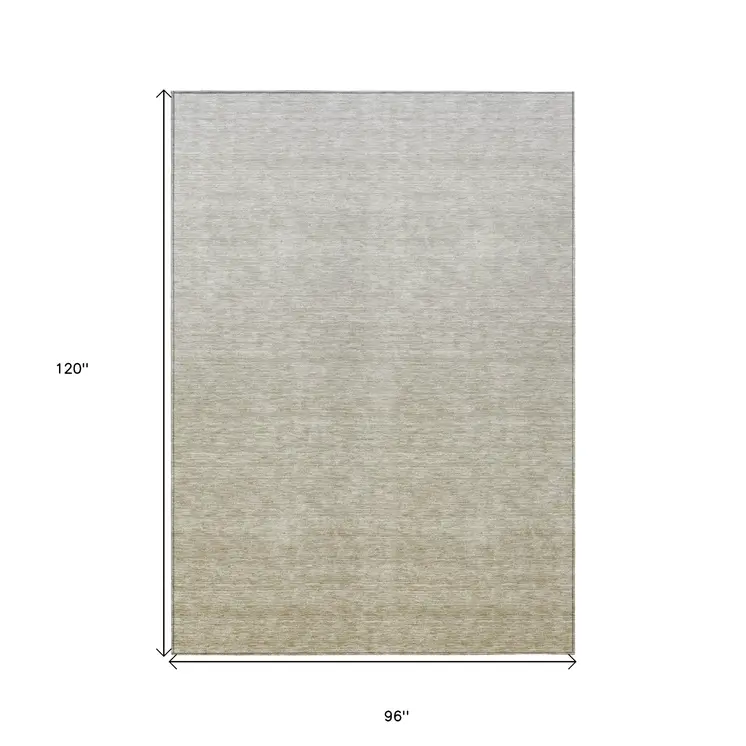 8' X 10' Beige Tan And Taupe Ombre Washable Indoor Outdoor Area Rug