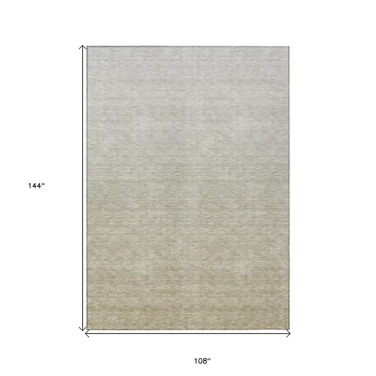 9' X 12' Beige Tan And Taupe Ombre Washable Indoor Outdoor Area Rug