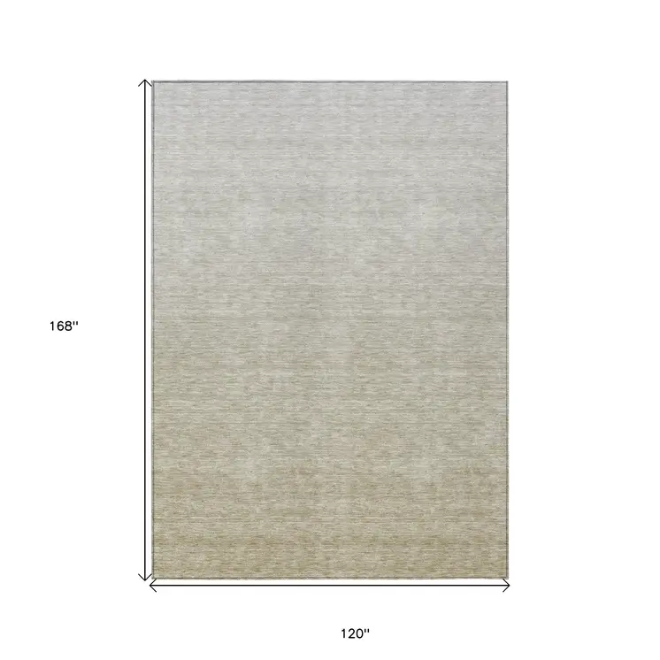 10' X 14' Beige Tan And Taupe Ombre Washable Indoor Outdoor Area Rug