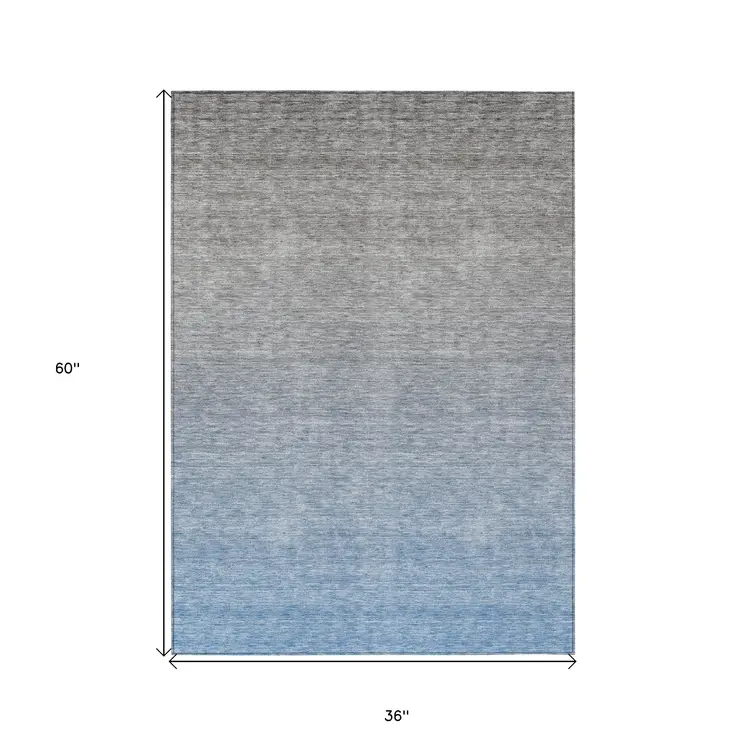 3' X 5' Denim Blue And Gray Ombre Washable Indoor Outdoor Area Rug