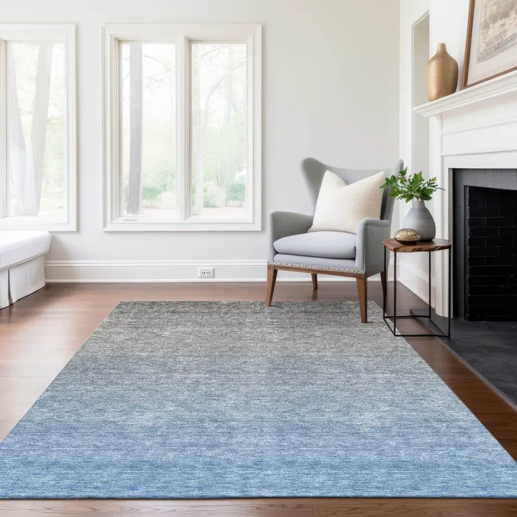 3' X 5' Denim Blue And Gray Ombre Washable Indoor Outdoor Area Rug