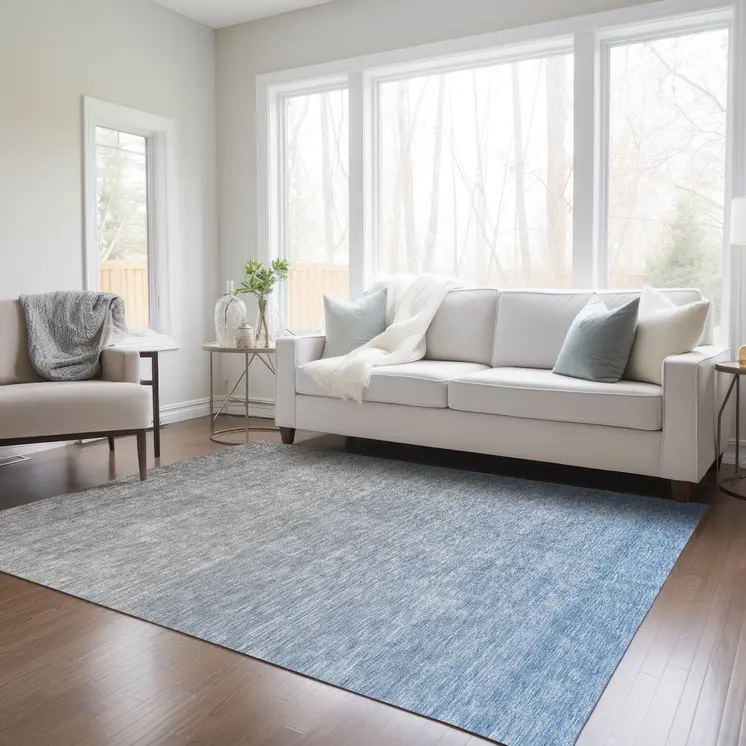 3' X 5' Denim Blue And Gray Ombre Washable Indoor Outdoor Area Rug