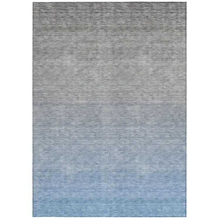 5' X 8' Denim Blue And Gray Ombre Washable Indoor Outdoor Area Rug
