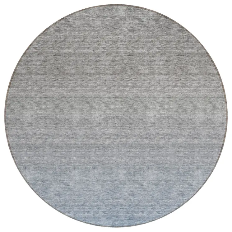 8' Denim Blue And Gray Round Ombre Washable Indoor Outdoor Area Rug