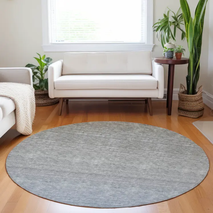 8' Denim Blue And Gray Round Ombre Washable Indoor Outdoor Area Rug