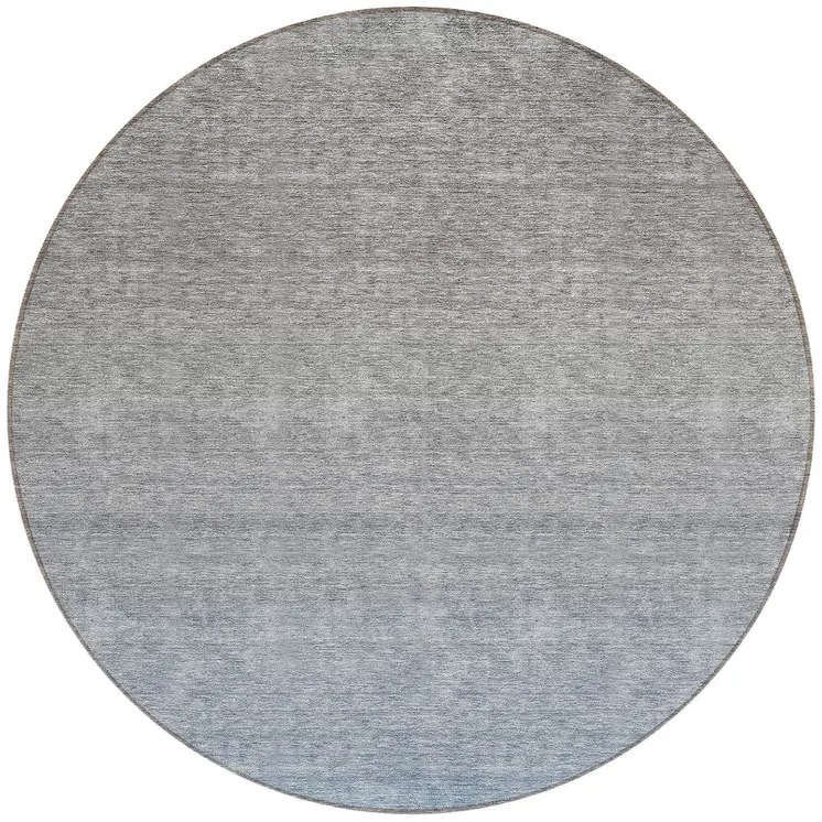 8' Denim Blue And Gray Round Ombre Washable Indoor Outdoor Area Rug