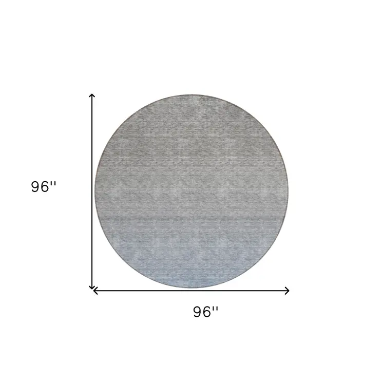 8' Denim Blue And Gray Round Ombre Washable Indoor Outdoor Area Rug