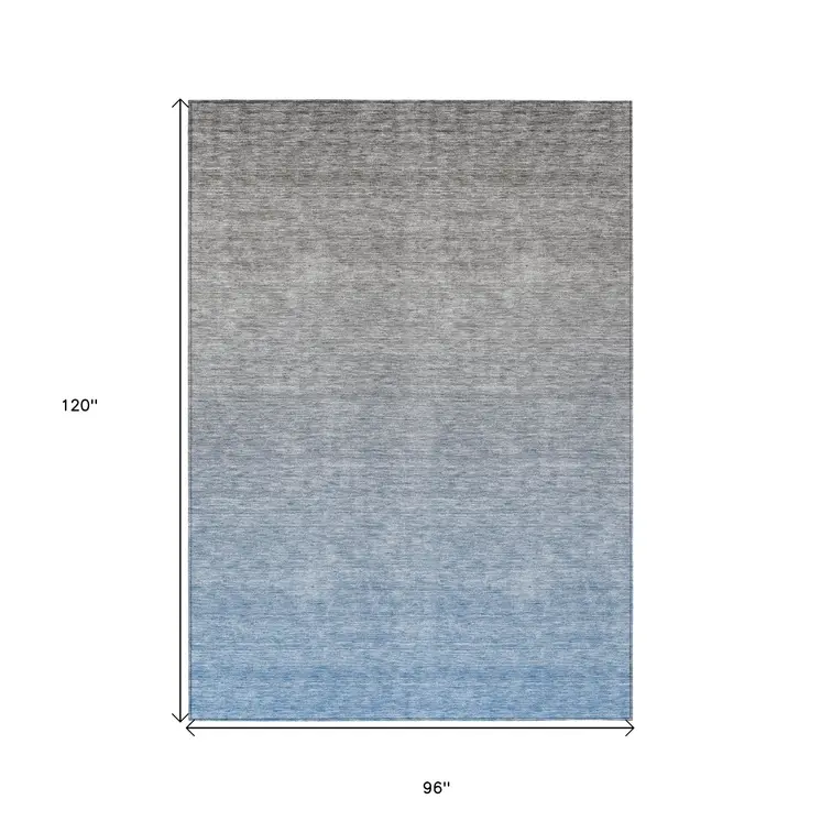 8' X 10' Denim Blue And Gray Ombre Washable Indoor Outdoor Area Rug