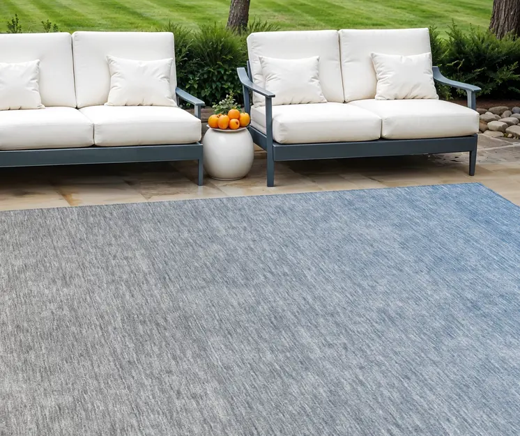 8' X 10' Denim Blue And Gray Ombre Washable Indoor Outdoor Area Rug