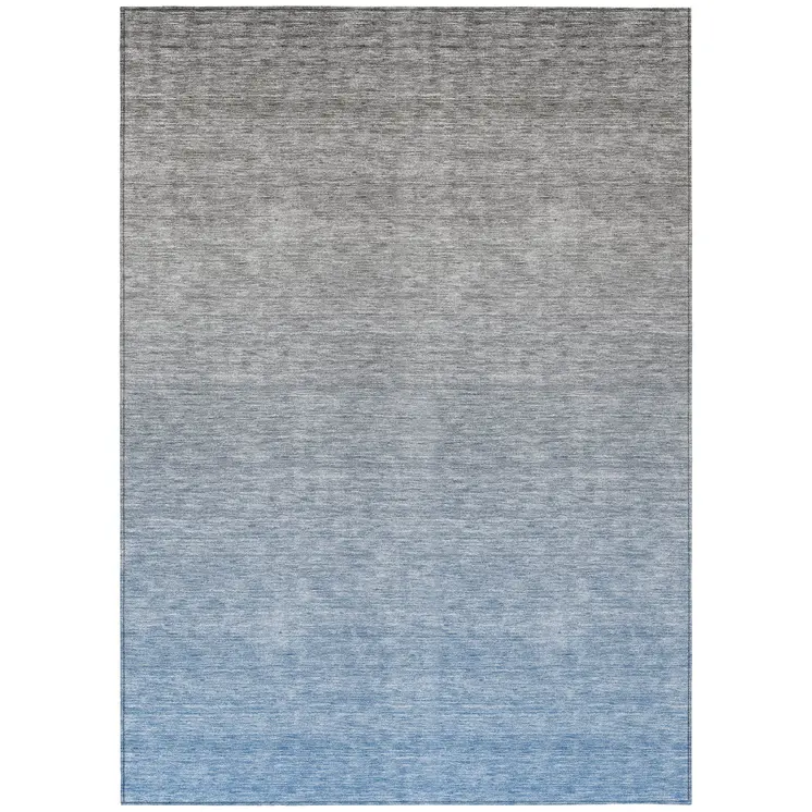 8' X 10' Denim Blue And Gray Ombre Washable Indoor Outdoor Area Rug