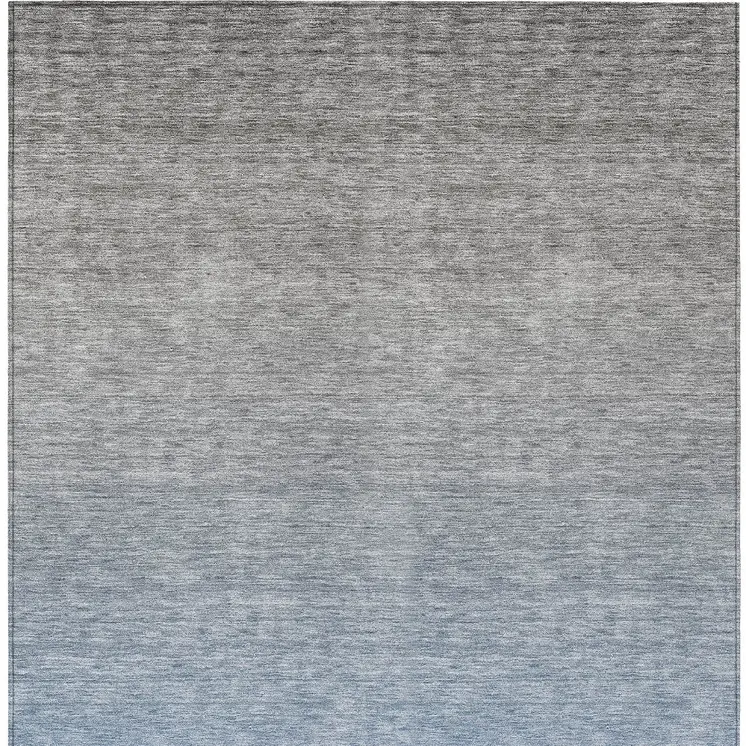 8' X 10' Denim Blue And Gray Ombre Washable Indoor Outdoor Area Rug