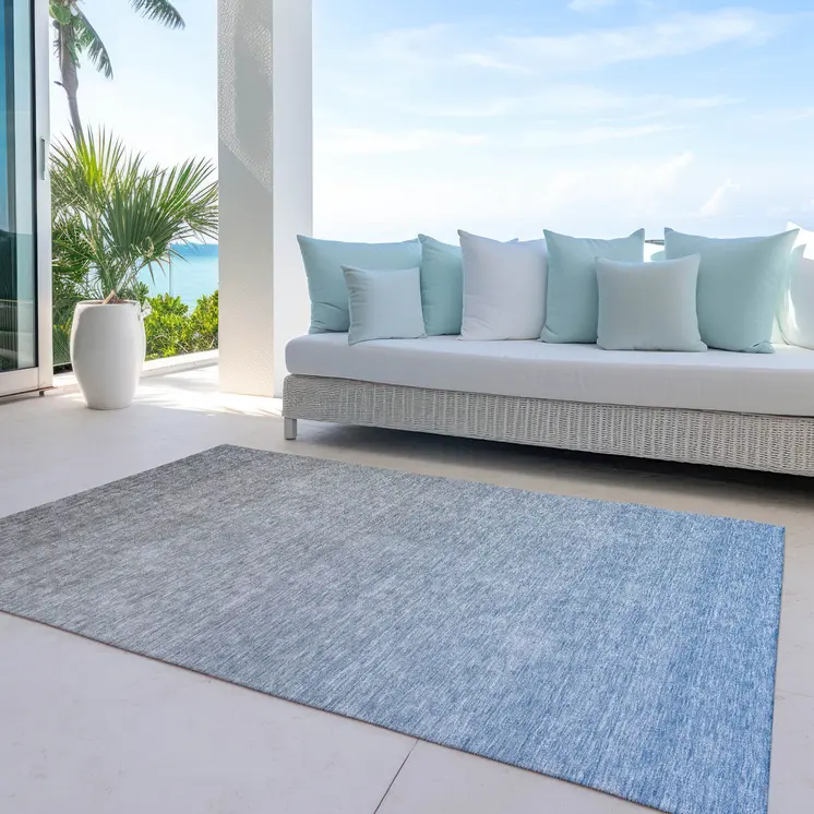 10' X 14' Denim Blue And Gray Ombre Washable Indoor Outdoor Area Rug