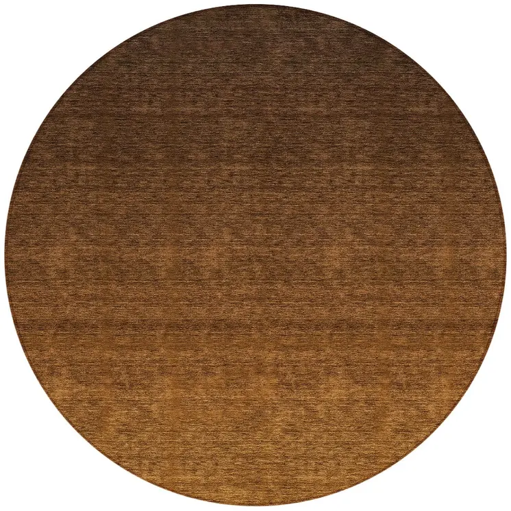 8' Chocolate And Brown Round Ombre Washable Indoor Outdoor Area Rug