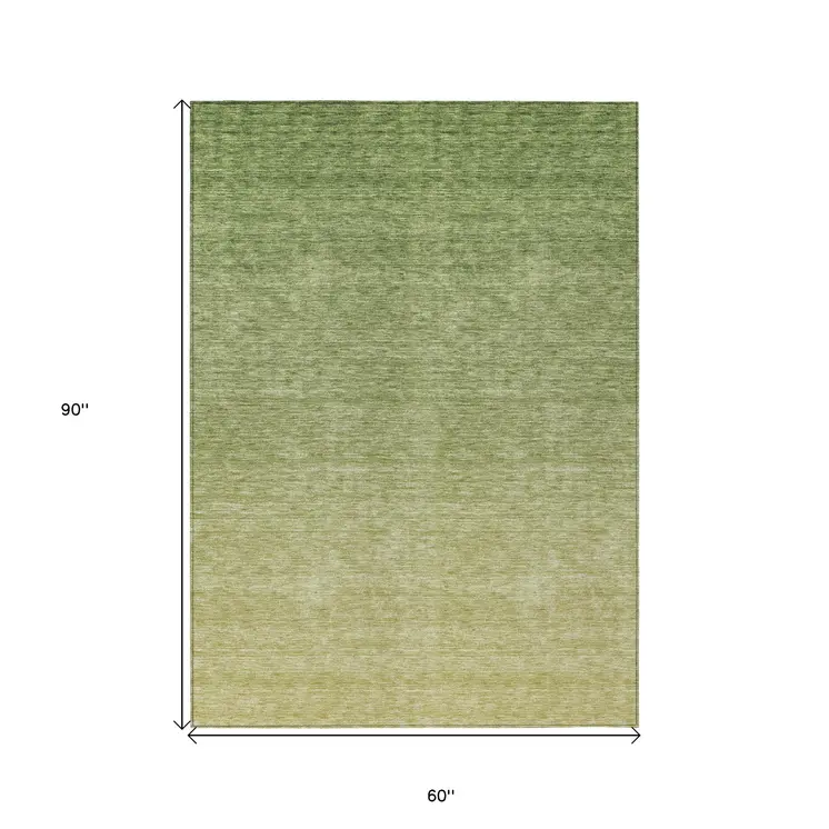 5' X 8' Artichoke Green And Fern Green Ombre Washable Indoor Outdoor Area Rug