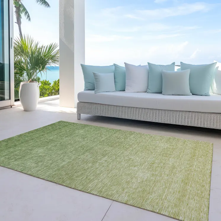 5' X 8' Artichoke Green And Fern Green Ombre Washable Indoor Outdoor Area Rug