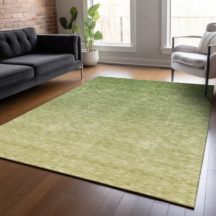 5' X 8' Artichoke Green And Fern Green Ombre Washable Indoor Outdoor Area Rug
