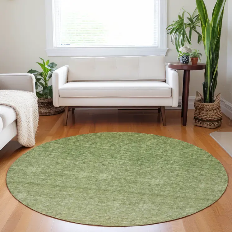 8' Artichoke Green And Fern Green Round Ombre Washable Indoor Outdoor Area Rug