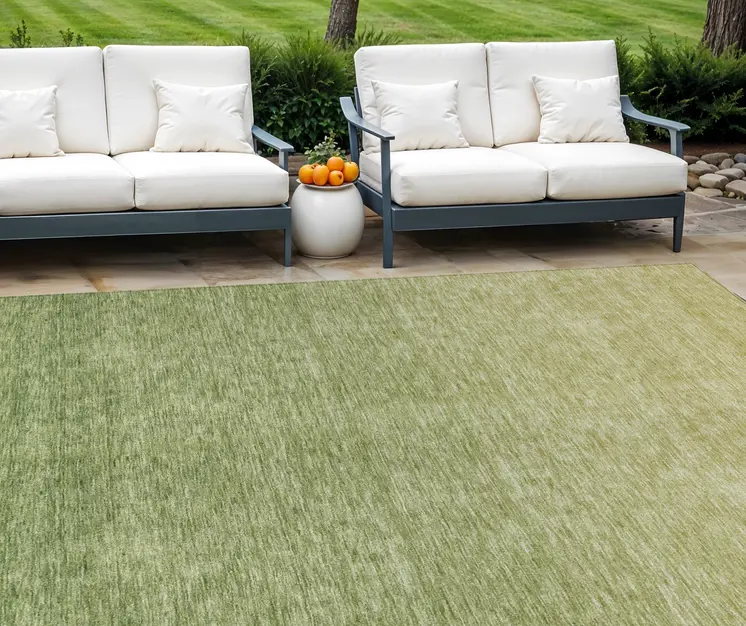 8' X 10' Artichoke Green And Fern Green Ombre Washable Indoor Outdoor Area Rug
