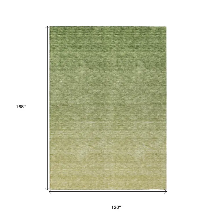 10' X 14' Artichoke Green And Fern Green Ombre Washable Indoor Outdoor Area Rug