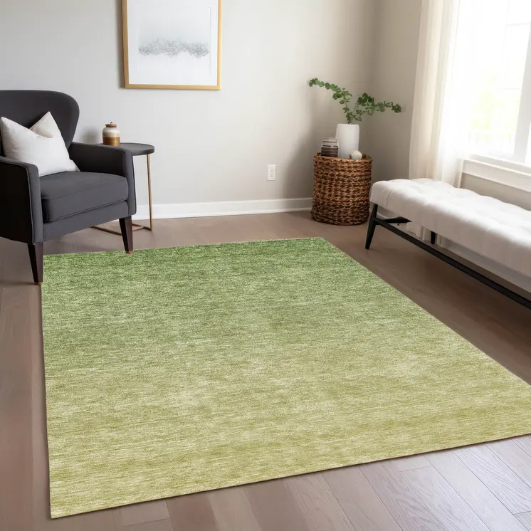 10' X 14' Artichoke Green And Fern Green Ombre Washable Indoor Outdoor Area Rug