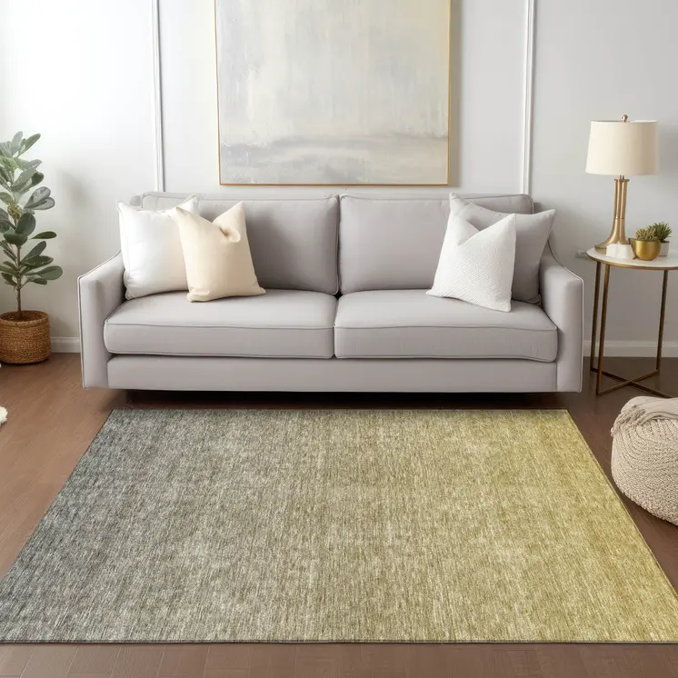 5' X 8' Gold Beige And Taupe Ombre Washable Indoor Outdoor Area Rug