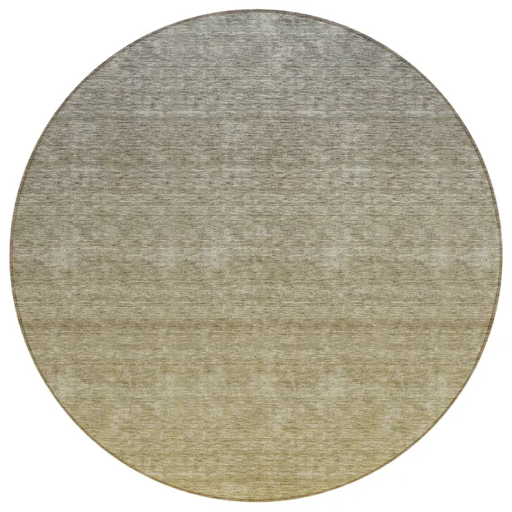 8' Gold Beige And Taupe Round Ombre Washable Indoor Outdoor Area Rug