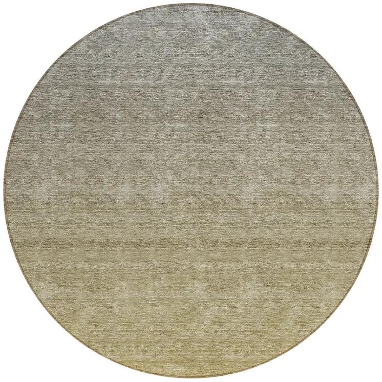 8' Gold Beige And Taupe Round Ombre Washable Indoor Outdoor Area Rug